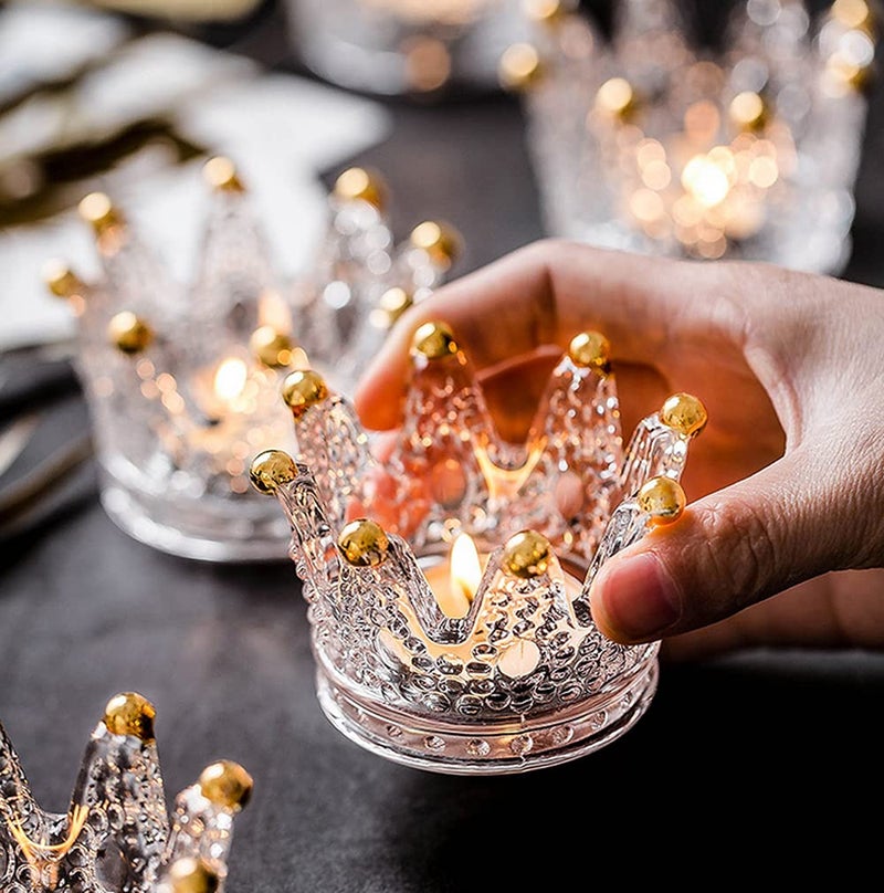 Vixdonos Votive Candle Holders Set of 6 Crown Glass Tealight Candle Holder for Wedding, Party and Home Decor (Gold Tips) - Image 1